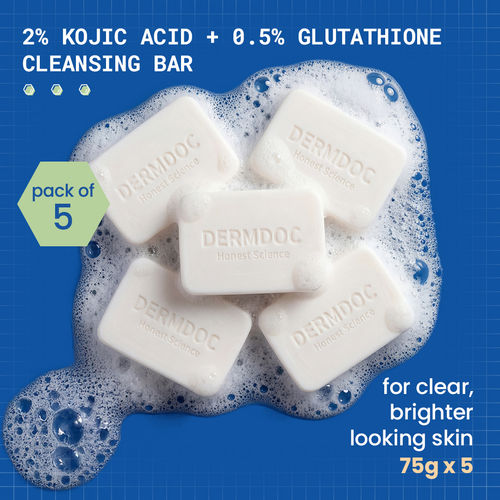 DERMDOC 0.5% Glutathione Cleansing Soap Bar (75gm) Pack of 5| Soap Free  Formula | Sensitive Skin Friendly | Skin Brightening
