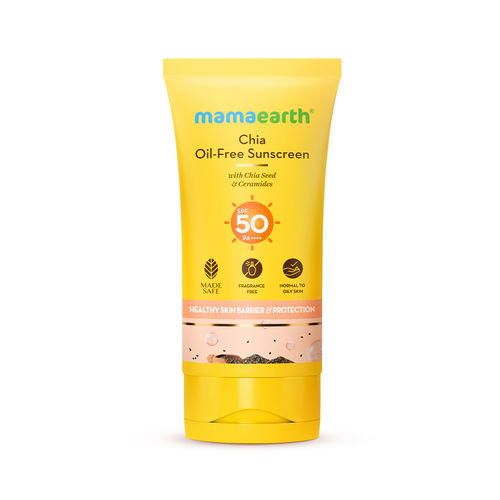 Mamaearth Chia Oil-Free Sunscreen with Chia Seed & Ceramides for Healthy Skin Barrier & Sun Protection 50 gm SPF50 PA++++ | Oil-Free Formula for Normal to OilySkin|hydrated glow| UVA/B Protection |No White Cast | InVivo Tested