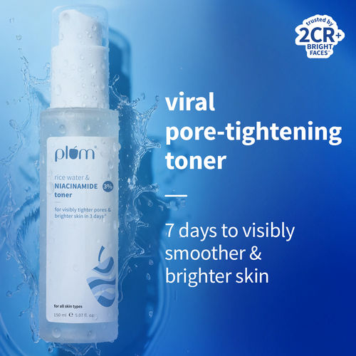 Plum 3% Niacinamide & Rice Water Alcohol-Free Toner - Tightens Pores, Brightens & Fades Blemishes 150 ml