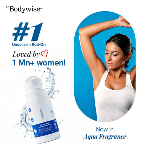 Be Bodywise 4% Aha Bha Underarm Roll On | Controls Odour & Reduces Pigmentation | 0% Alcohol & 0% Aluminium | Aqua Fragrance (50 ml)