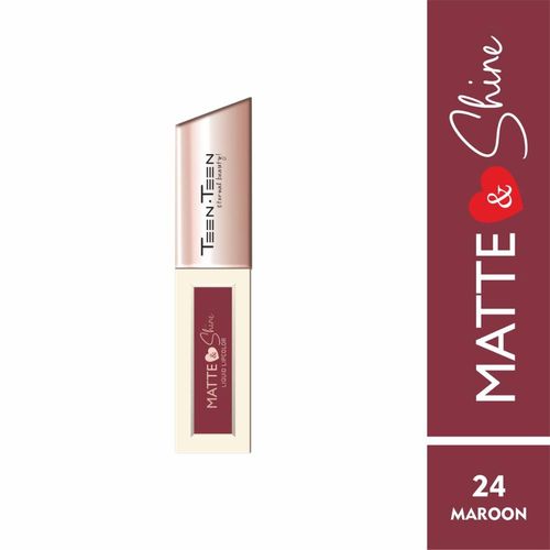 Teen Teen Cosmetics Matte & Shine Liquid Lipcolor Lipstick, Waterproof, Soft Swipe, Longer Stay, Curelty Free, Maroon , 4 ml