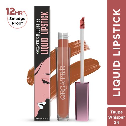 ORGATRE Moodbliss Liquid Lipstick | Long-Lasting, Transfer-Resistant & Hydrating Formula | Vibrant Gloss Finish with Intense Pigmentation | 12-Hour Smudge-Proof | Lightweight & Non-Drying | 4.5 ml, Taupe Whisper