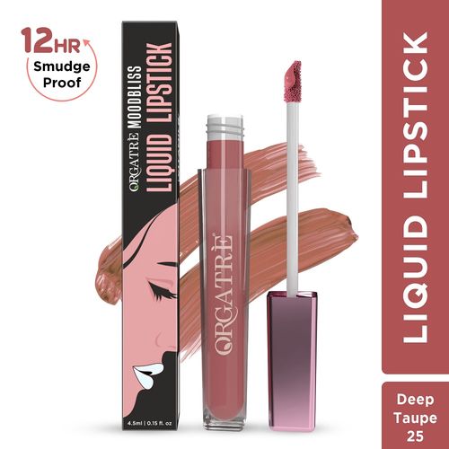 ORGATRE Moodbliss Liquid Lipstick | Long-Lasting, Transfer-Resistant & Hydrating Formula | Vibrant Gloss Finish with Intense Pigmentation | 12-Hour Smudge-Proof | Lightweight & Non-Drying | 4.5 ml, Deep Taupe