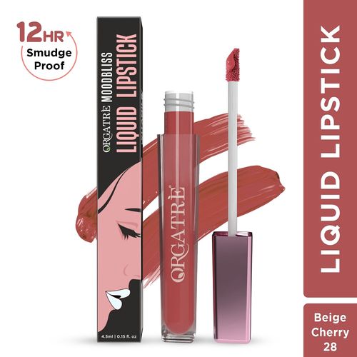 ORGATRE Moodbliss Liquid Lipstick | Long-Lasting, Transfer-Resistant & Hydrating Formula | Vibrant Gloss Finish with Intense Pigmentation | 12-Hour Smudge-Proof | Lightweight & Non-Drying | 4.5 ml, Beige Cherry