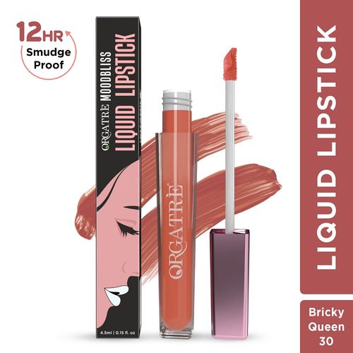 ORGATRE Moodbliss Liquid Lipstick | Long-Lasting, Transfer-Resistant & Hydrating Formula | Vibrant Gloss Finish with Intense Pigmentation | 12-Hour Smudge-Proof | Lightweight & Non-Drying | 4.5 ml, Bricky Queen