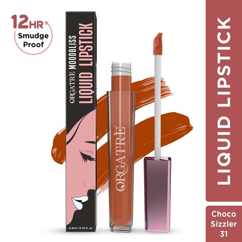 ORGATRE Moodbliss Liquid Lipstick | Long-Lasting, Transfer-Resistant & Hydrating Formula | Vibrant Gloss Finish with Intense Pigmentation | 12-Hour Smudge-Proof | Lightweight & Non-Drying | 4.5 ml, Choco Sizzler