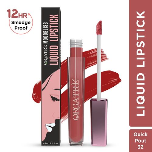 ORGATRE Moodbliss Liquid Lipstick | Long-Lasting, Transfer-Resistant & Hydrating Formula | Vibrant Gloss Finish with Intense Pigmentation | 12-Hour Smudge-Proof | Lightweight & Non-Drying | 4.5 ml, Quick Pout