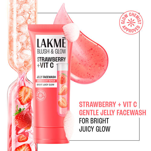 Lakme Blush & Glow Hydrating Strawberry Facewash, with Vitamin C Serum, 100 gm