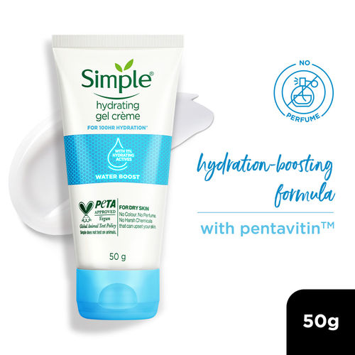 Simple Water Boost Hydrating Gel Creme| 100HR Hydration | For Dry Skin Type| No Perfume| No Harsh Chemicals| Tested on Sensitive Skin, 50 gm