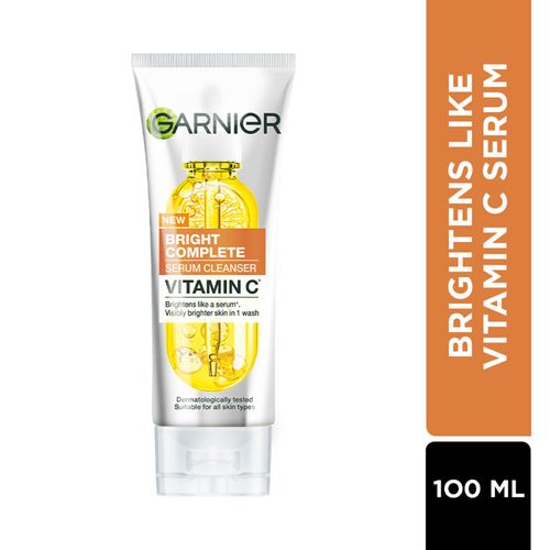 Garnier Vitamin C + Serum Face Wash | Visibly Brighter Skin in Just 1 Wash | Gentle cleanser for Skin Brightening & Tan Removal | For dry , oily , sensitive skin | Facewash for Women & Men | 100 gm