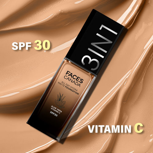 FACES CANADA All Day Hydra Matte Foundation | 3-in-1 Foundation + Moisturizer + SPF30 | 10HR Long Wear | Buildable Coverage | Soft Sand 041, 30 ml