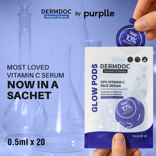 DERMDOC 10% Vitamin C Face Serum Glow Pods (Pack of 20 * 0.5ml Each) | Potent Face Serum Sachets | Travel-Friendly | Brightening | Fights Dark Spots, Pigmentation & Dull Skin