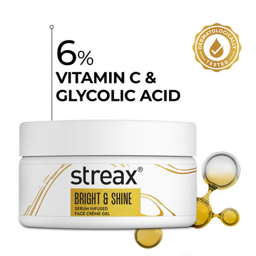 Streax Bright & Shine Serum Infused Face Cream Gel, 50 gm with 6% Vitamin C & Glycolic Acid