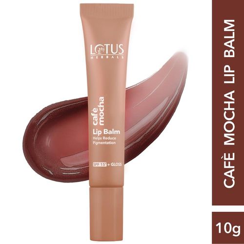 Lotus Herbals Cafe Mocha Lip Balm with SPF 15 for Dry and Chapped Lips, Moisturises, Softens, and Repairs Skin, Glossy Finish, With Coffee and Vitamin E, Brown Tint, Cafe Scented, Vegan, Brown - 10 gm