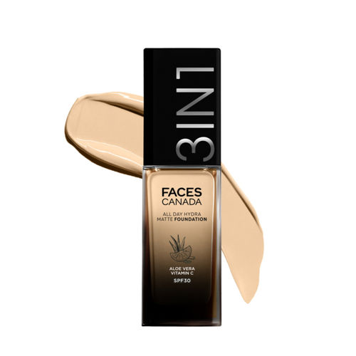 FACES CANADA All Day Hydra Matte Foundation | 3-in-1 Foundation + Moisturizer + SPF30 | 10HR Long Wear | Buildable Coverage | Rose Ivory 011, 30 ml