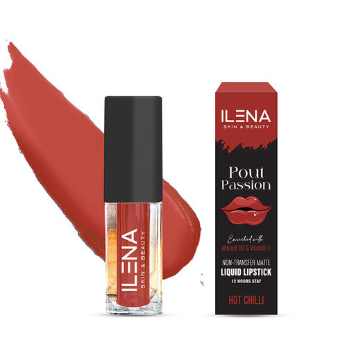 Ilena Pout Passion Liquid Lipstick, Hot Chilli, Non-Transfer Matte, 12 Hours Stay, Enriched With Almond Oil And Vitamin E, Natural, No Mineral Oil, Paraben & Cruelty Free (4 ml)