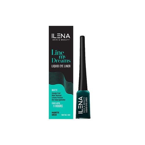 Ilena Line My Dreams Liquid Eye Liner-Magnetic Green, 8 Hours Smudge-Proof, Water-Resistant, 4 ml, No Mineral Oils, No Chemicals, Cruelty Free