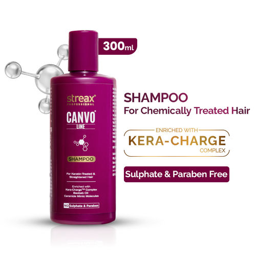 Streax Professional Canvoline Shampoo For straightened hair, with Kera-Charge & Baobab oil, 300 ml