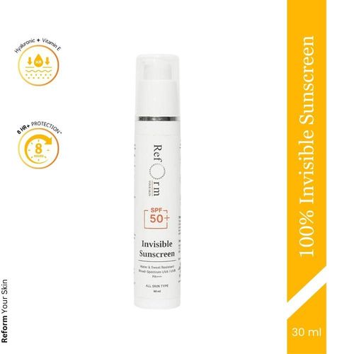 Reform Your Skin: Matte Invisible Lightweight Sunscreen Spf 50, Pa+++, No White-Case, Transparent With Niacinamide(1%), Hyaluronic Acid(1%),Vitamin C, E, Blue Light Protection | For All Skin Types | Water & Sweat Resistant(30 ml)