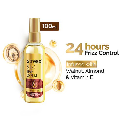 Streax Shine Hair Serum with Walnut Oil, For Hair Smoothening & Shine, For Dry & Frizzy Hair - 100 ml