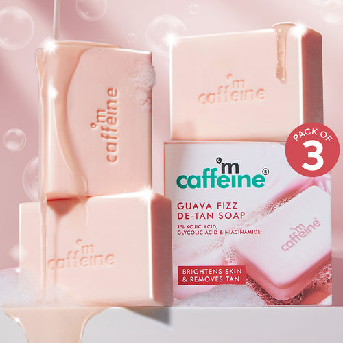 Mcaffeine Brightening Tan Removal Soap- 1% Kojic Acid & Glutathione - Pack Of 3X100 gm | Moisturizing Bath Soap With Tangy Guava Fizz Perfume