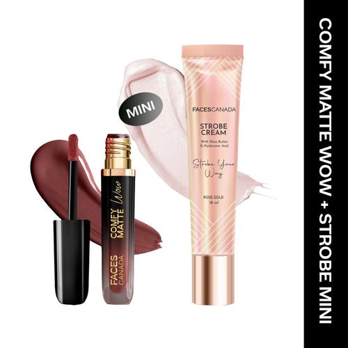 FACES CANADA Comfy Matte Wow Liquid Lipstick - Cocoa Crush 07 (3.8 ml) & Rose Gold Strobe Cream (18 ml) Combo