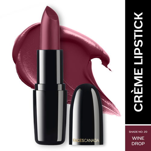 FACES CANADA Weightless Creme Finish Lipstick - Wine Drop 20, 4 gm | Creamy Finish | Silky Smooth Texture | Long Lasting Rich Color | Hydrated Lips | Vitamin E, Jojoba Oil, Shea Butter, Almond Oil