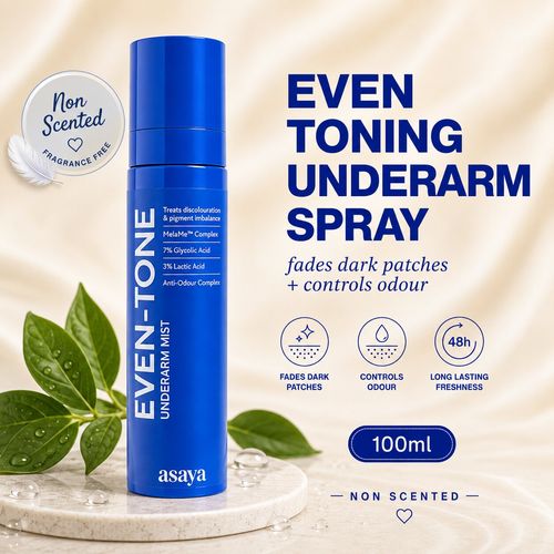 Asaya Even Tone Mist for Dark Underarm | 7% Glycolic Acid Spray with 3% Lactic Acid & MelaMe™ Complex | Helps fade dark underarm patches | Brightens Skin & Exfoliates Underarm | Controls Odour & Fades Darkness | For Women & Men | 100 ml