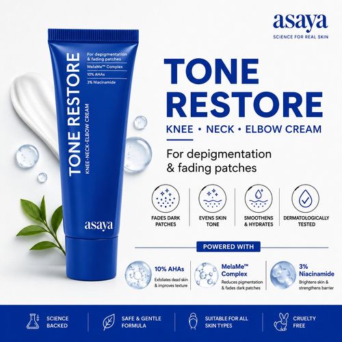 ASAYA Tone Restore Cream for Dark Knees, Elbows & Neck | Depigmenting Cream with MelaMe™ Complex, Kojic Acid, AHAs & Urea | Brightening & Smoothing | Evens skin tone | Smooths rough, textured skin | For Men & Women | 50 gm