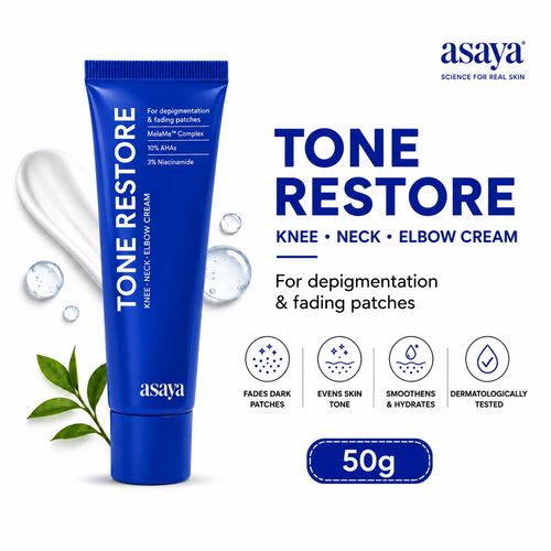 ASAYA Tone Restore Cream for Dark Knees, Elbows & Neck | Depigmenting Cream with MelaMe™ Complex, Kojic Acid, AHAs & Urea | Brightening & Smoothing | Evens skin tone | Smooths rough, textured skin | For Men & Women | 50 gm