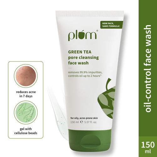 Plum Green Tea Pore Cleansing Face Wash For Oily Skin | With Glycolic Acid | Fights Acne, Controls Excess Oil | Removes Dead Skin Cells | Gentle & Non-Drying | Women & Men | 100% Vegan | 150 ml