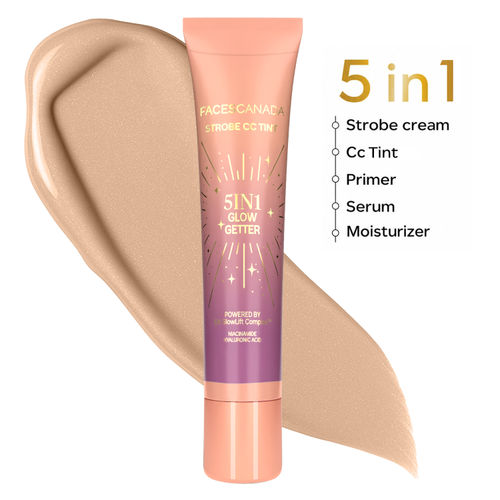 FACES CANADA Strobe CC Tint Mini - Paradise Vibes 01, 18 ml | 5-in-1 Serum + Moisturizer + Primer + BB/CC Cream + Strobe Cream | Lightweight | Radiant Dewy Glass Skin Glow | Niacinamide & Hyaluronic Acid | For Fair To Light Skin