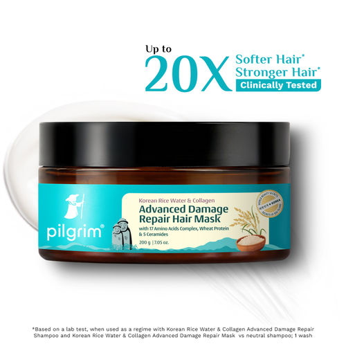 Pilgrim Korean Rice Water & Collagen Advanced Damage Repair Hair Mask Prevents Breakage & Split Ends 200 gm