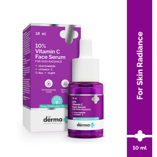 The Derma Co 10% Vitamin C Face Serum with 5% Niacinamide | Powered by Deep Penetration Formula™ | Fades Dark Spots | Reduces Pigmentation | Boosts Collagen | Brightens Skin | Suitable for All Skin Types | 10 ml