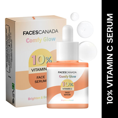 FACES CANADA Comfy Glow 10% Vitamin C Face Serum - 15 ml | Brightens Complexion | Dark Spot Reduction | Lightweight | Prevents Premature Aging | Hydrating & Healthier Looking Skin