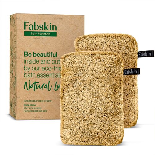 Fabskin Natural Loofah Organic Sun Dried I Body Bath Sponge & Scrubber for Men & Women I Organic Luffa for Bath Shower Skin Exfoliation - Pack of 2