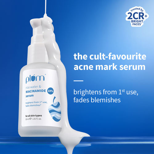 Plum 10% Niacinamide Face Serum With Rice Ferment - Brightens Skin & Fades Blemishes & Acne Marks 30 ml