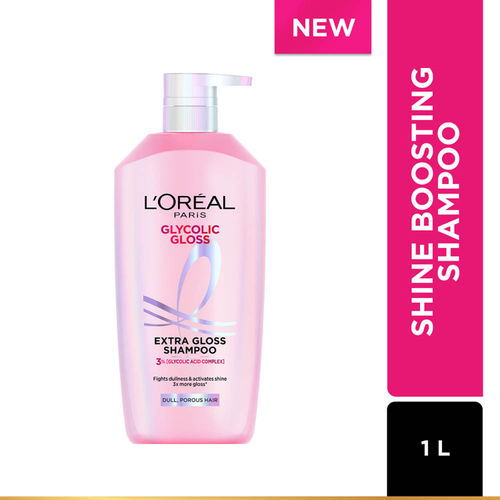 L'Oreal Paris Glycolic Gloss Shine Boosting Shampoo, Powered By 3% Glycolic Acid, for Dull Hair, Restores Hair Quality For Gives 3X More Gloss, 1000 ml