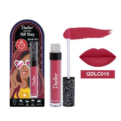 Dazller All Day Lip Colour Quick Dry | Long-Stay | Lightweight | Matte Lipstick for Women | Enriched with Kokum Butter |QDLC018 Crazy Crimson | Pink | 6 gm