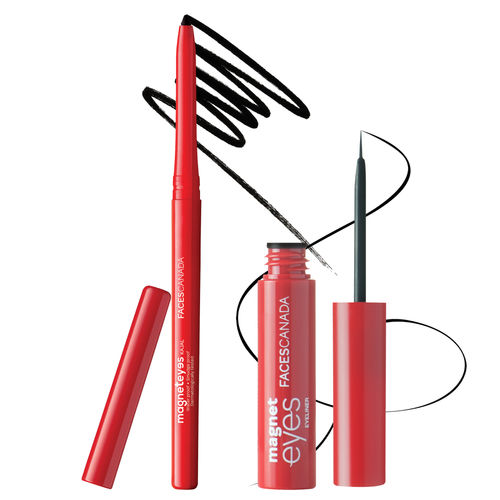 FACES CANADA Magneteyes Eye Makeup Combo - Black Eyeliner (3.5ml) and Black Kajal (0.35g) | Waterproof | Highly Pigmented | 24 Hr Long Stay | One Stroke Smooth Glide | Combo Pack of 2