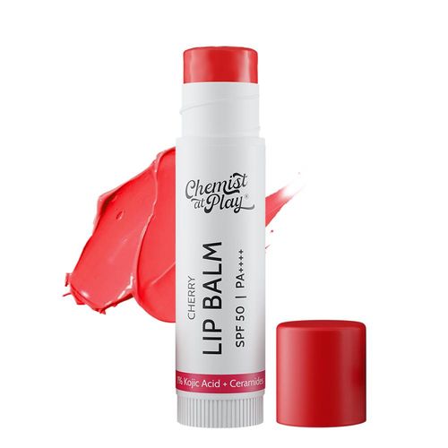 Chemist At Play's Cherry Lip Balm| Repairs Chapped Lips Brightens Dark Lips | 1% Kojic Acid| SPF 50 PA++++| For men and women| 4.5 gm