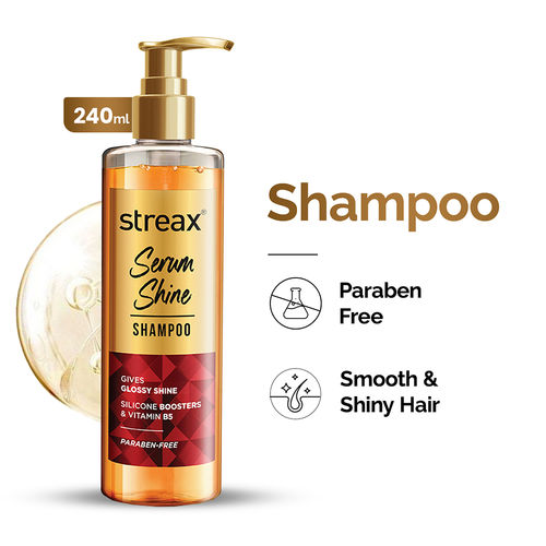 Streax Serum Shine Paraben Free Shampoo for Frizzy and Dry Hair with Silicon Boosters, 240 ml