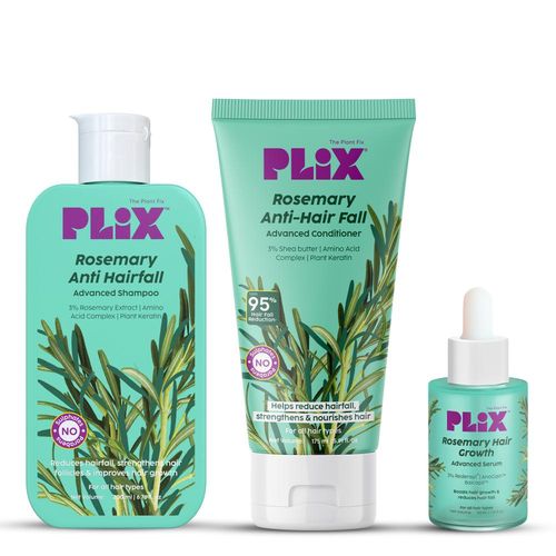 PLIX Rosemary Anti Hairfall Regime Combo of 3 with 3% Redensyl Serum (30 ml), Shampoo (200 ml) & Conditioner (175 ml) l Reduces Hair Fall & Strengthens Hair l Sulphate & Paraben Free l All Hair Types l Unisex