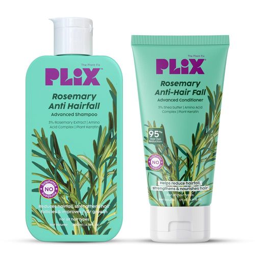 PLIX Rosemary Anti Hairfall Regime| Advanced Shampoo (200 ml) & Conditioner (175 ml) | Reduces Hair Fall & Strengthens Hair | Rosemary Extract, Ceramides & Plant Keratin | For Men & Women, Combo of 2