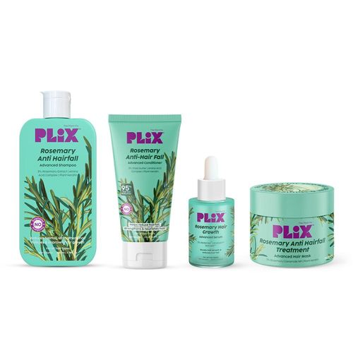 PLIX Rosemary Anti Hairfall Kit - Serum (30 ml), Shampoo (200 ml), Conditioner (175 ml) & Hair Mask (200 gm) | For Hair Thinning, New Hair Growth & More Volume, Combo of 4