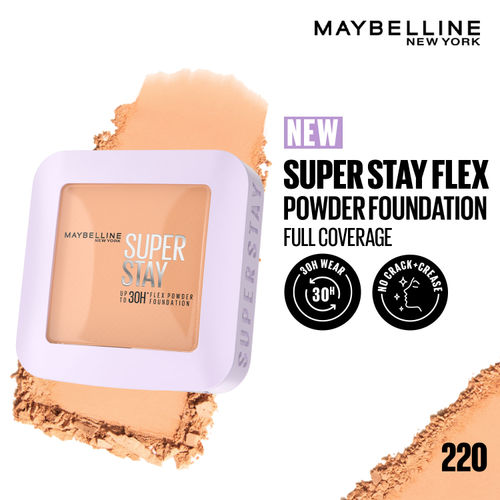 Maybelline New York Super Stay Flex Powder Foundation Compact, 220, Full Coverage, 30H Full Coverage, Perfect for Oily Skin, Waterproof & Sweatproof - 9 gm