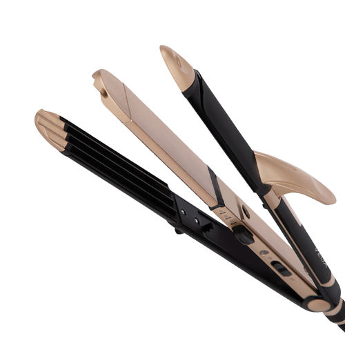 VEGA 3 in 1 Hair Styler for Women, (India's No.1* Hair Styler Appliance Brand) Straightener, Curler and Crimper, Multi Hair Styler, Quick Heat up, Suitable for All Hair Types, Gold-Black (VHSCC-01) 1 pc
