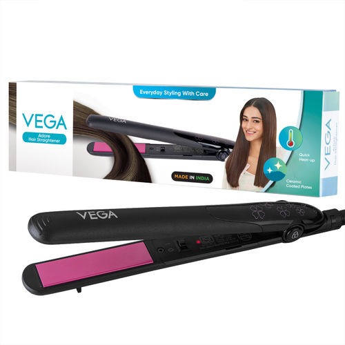 VEGA Adore Hair Straightener for Women with Ceramic Plates & Fast Heat | Naturally Straight Hair In Few Mins | Hair Straightening Iron with Quick Heat Up | All Hair Types | 1 Year Warranty, (VHSH-18) 1 pc