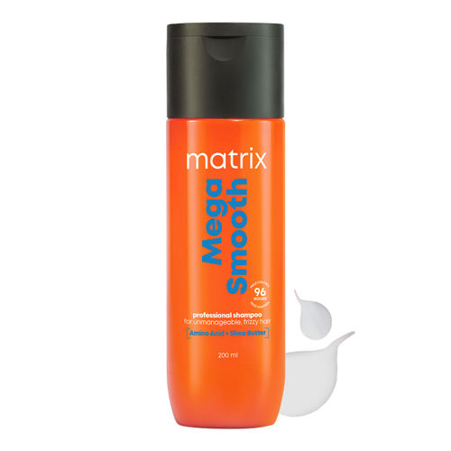Matrix Mega Smooth Professional Shampoo with Shea Butter & Amino Acids, for Frizzy Hair | Max Smoothness for 4 Days | | Used by 1 Lakh Hairstylists*| For All Hair Types | Paraben Free, 200 ml
