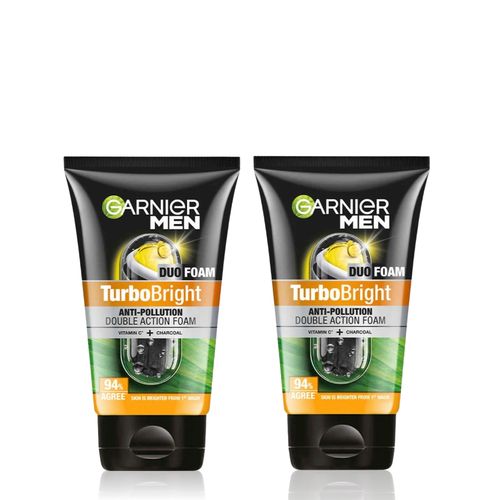 Garnier Men Turbo Bright Anti-Pollution Double Action Facewash (100g)- Pack of 2